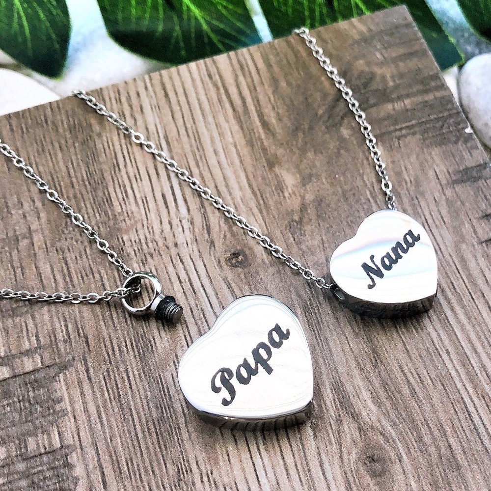 Nana Papa Love urn heart ashes cremation necklace - Picture 2 of 7